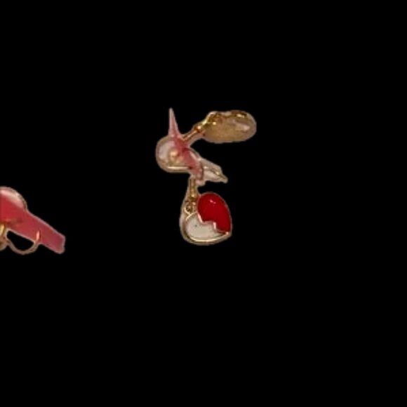 Gold and Red Heart Charm Earrings broken half heart earrings nwt Neimans - Picture 4 of 5